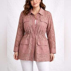 Lane Bryant 18/20 Blush Lace Utility Duster Jacket Tencel Trim